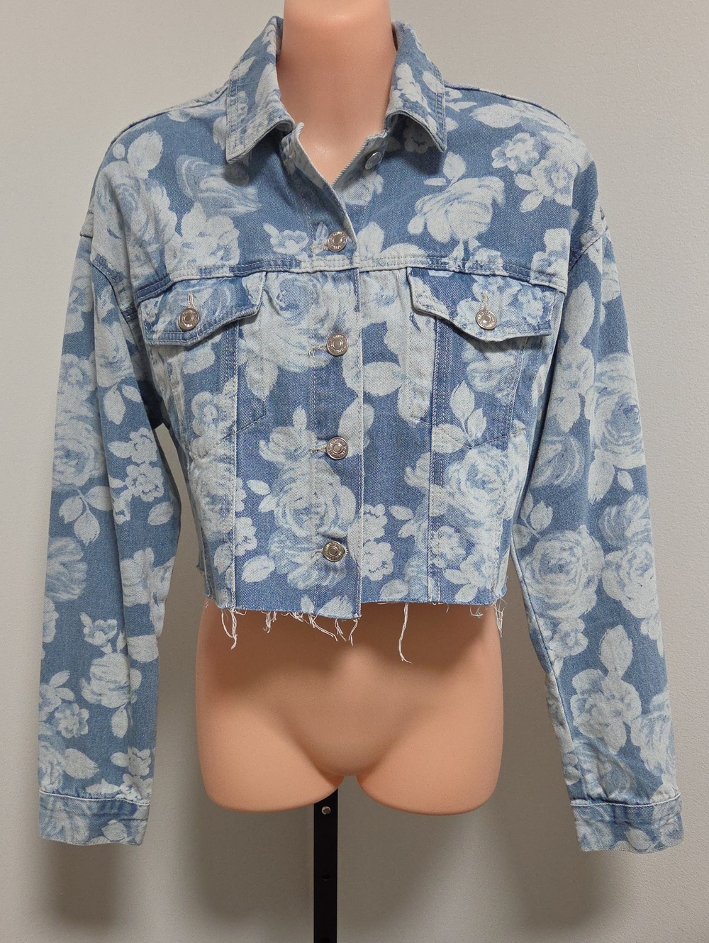 Forever 21 Light Blue Denim Jacket with White Floral Print